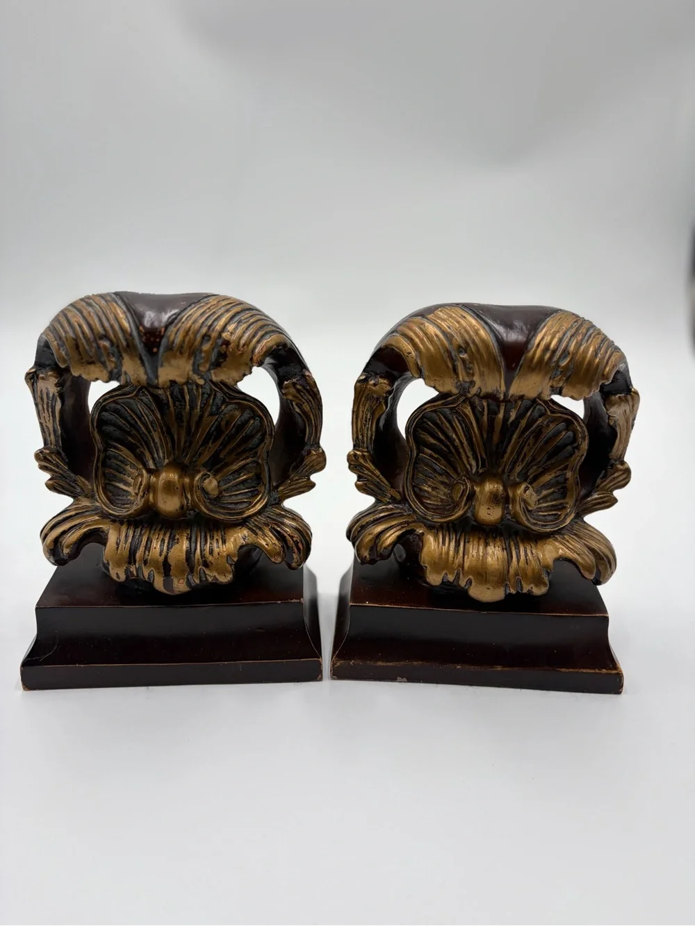 Ornate Gold and Dark Brown Decorative Bookends - Pair